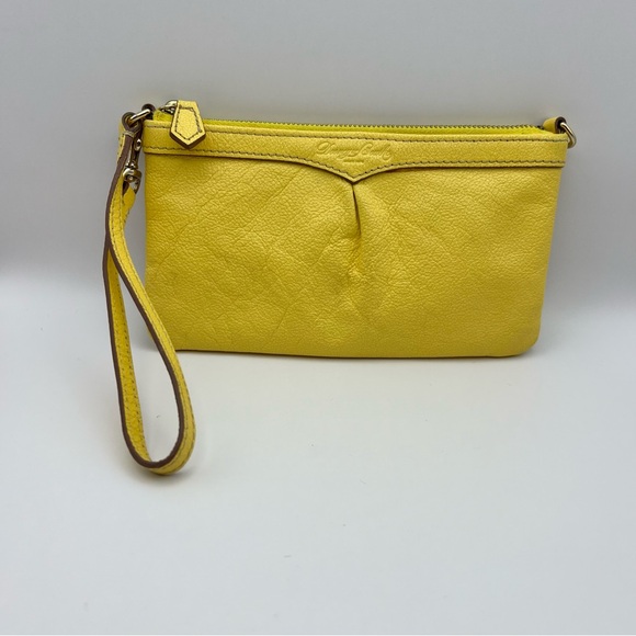 Dooney @ Bourke yellow supple pebbled leather wristlet or convert to mini purse - Picture 3 of 8